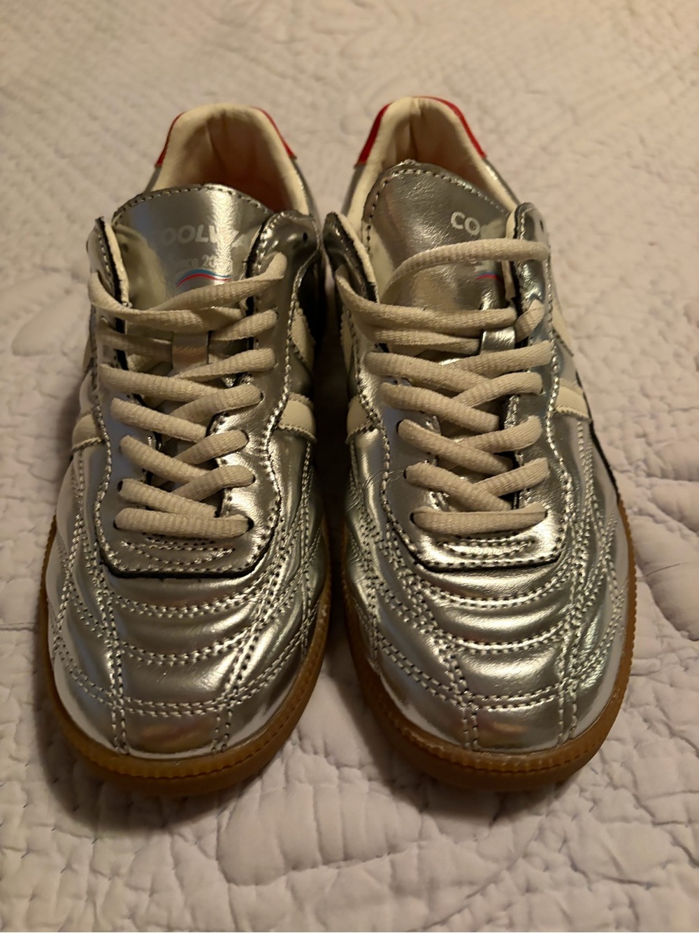 Metallic Silver Women's Athletic Sneakers with Gum Outsole